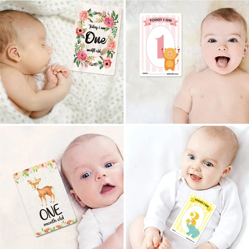 12Pcs Month Sticker Baby Photography Commemorative Card Number Milestone Memorial Sticker Newborn Baby Photo Props Accessories