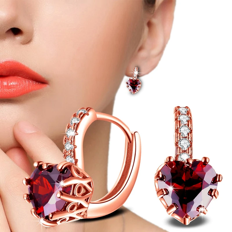 HuiSept Fashion Silver 925 Earring Jewelry Heart-shaped Ruby Gemstone Accessories Drop Earrings for Female Wedding Dropshipping