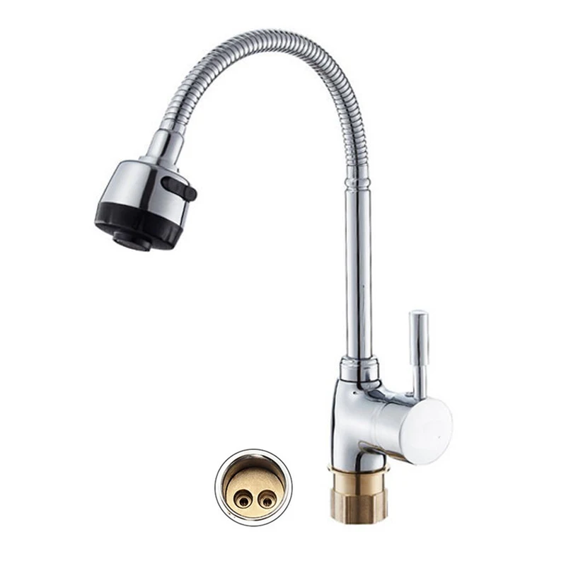 Copper Plumbing Hose Kitchen Faucets Sink Set 360° Rotatable Cold Mixer Tap