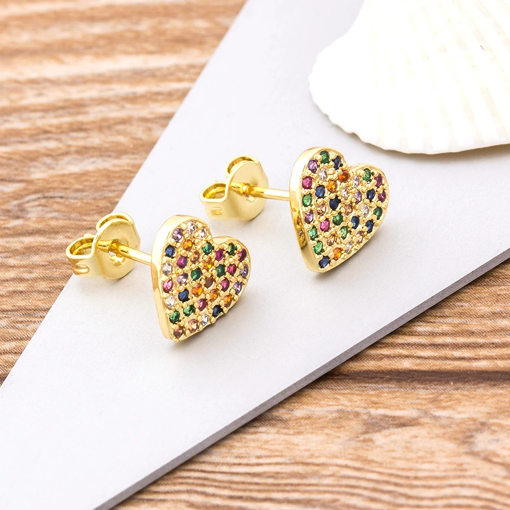 Top Quality Copper Stud Earrings Heart Crystal AAA CZ Gold Color Jewelry Hot Sale Party Wedding New Year Gift for Women Girls