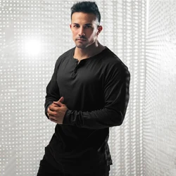 Autumn Sports long sleeve t-shirt men Gym clothing fitness t shirt fashion extend hip hop cotton bodybuilding muscle tshirt man