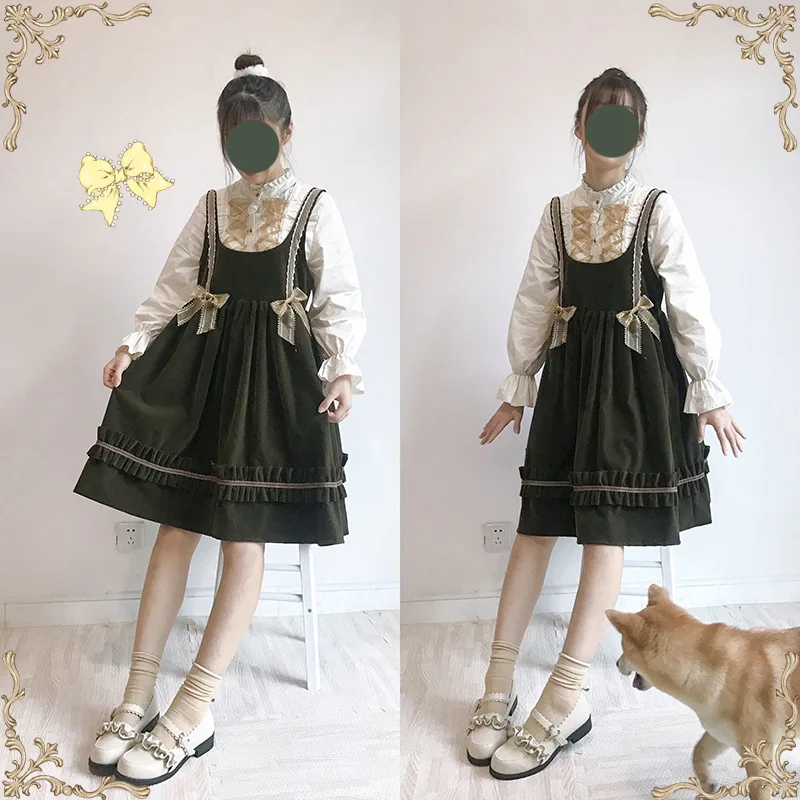 Sweet lolita dress vintage falbala bowknot cute lovely high waist princess victorian dress kawaii girl gothic lolita cos loli