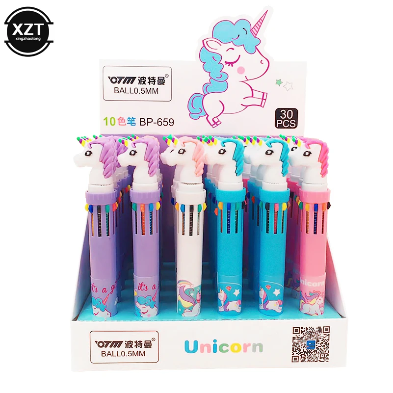 1pcs Unicorn 10 Color Ballpoint Pen Gel Pens Cute Stationery Kawaii Gel Pen Novelty Student Cute Pens Kawaii School Supplies