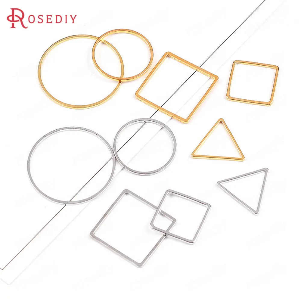 (B045)10 pieces 15mm 20mm 28mm High Quality Gold Color Brass Round Square Triangle Closed Solid Rings Diy Earrings Accessories