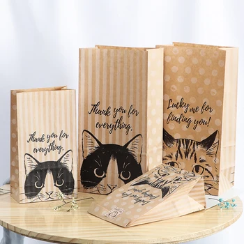10Pcs Kraft Paper Bag Gift Cat Candy Cookies Wedding Packing Birthday Party Favors Kitten…