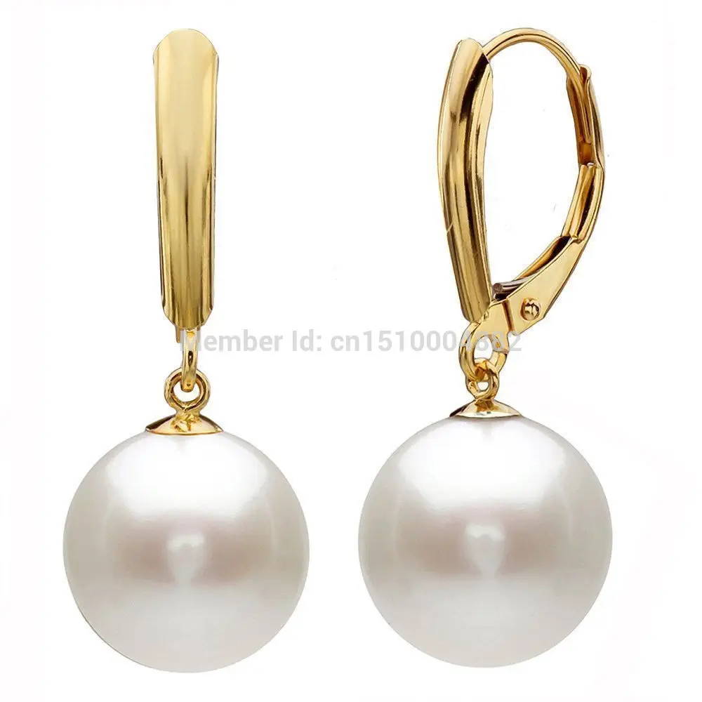 

Free Shipping Beautiful AAA 11-12mm Round south sea white pearl earrings