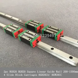 2pc HGR20 HGH20 20mm Square Linear Guide Rail 200-1500mm+4 Slide Block Carriages HGH20CA/ HGW20CC for CNC Router Engraving