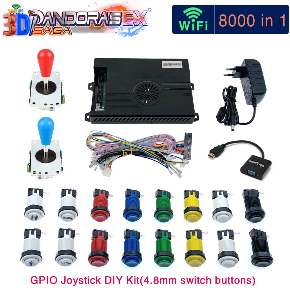 3D Pandora Saga Box EX2 8000 in 1 DIY Kit 2 Playes Arcade Game Console Cabinet Bartop 8 Way Joystick Switch Type Push Button