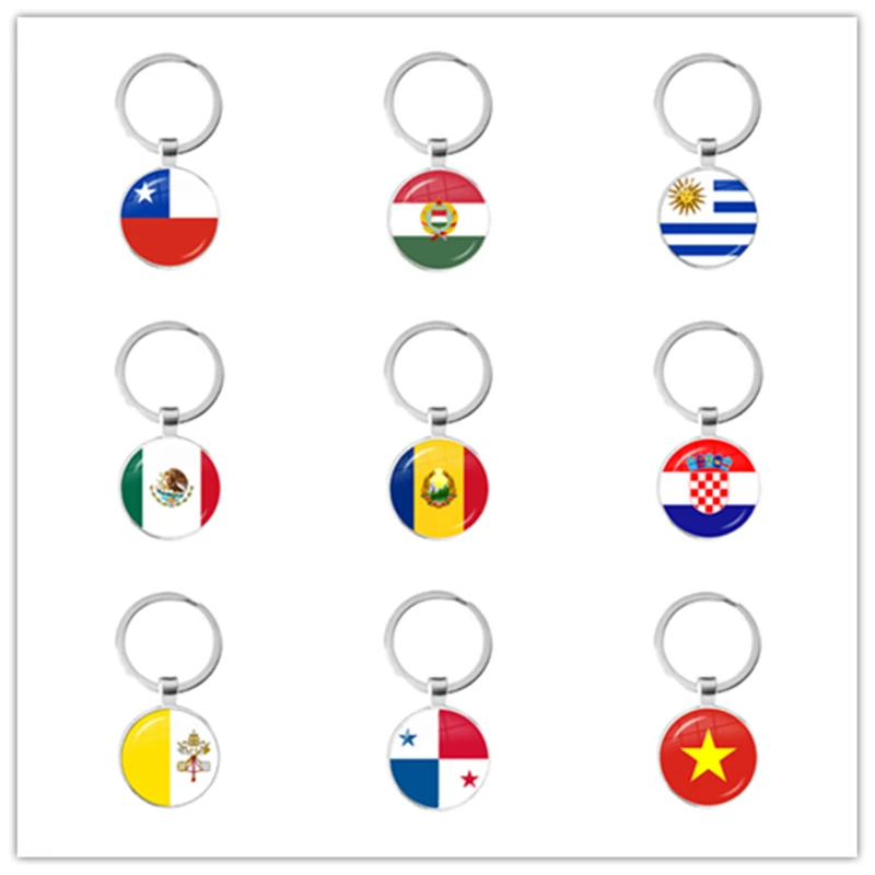 Chile Hungary Uruguay Mexico Romania Croatia Vatican Panama Vietnam 25mm Glass Cabochon National Flag Keychain Keyholder Gift