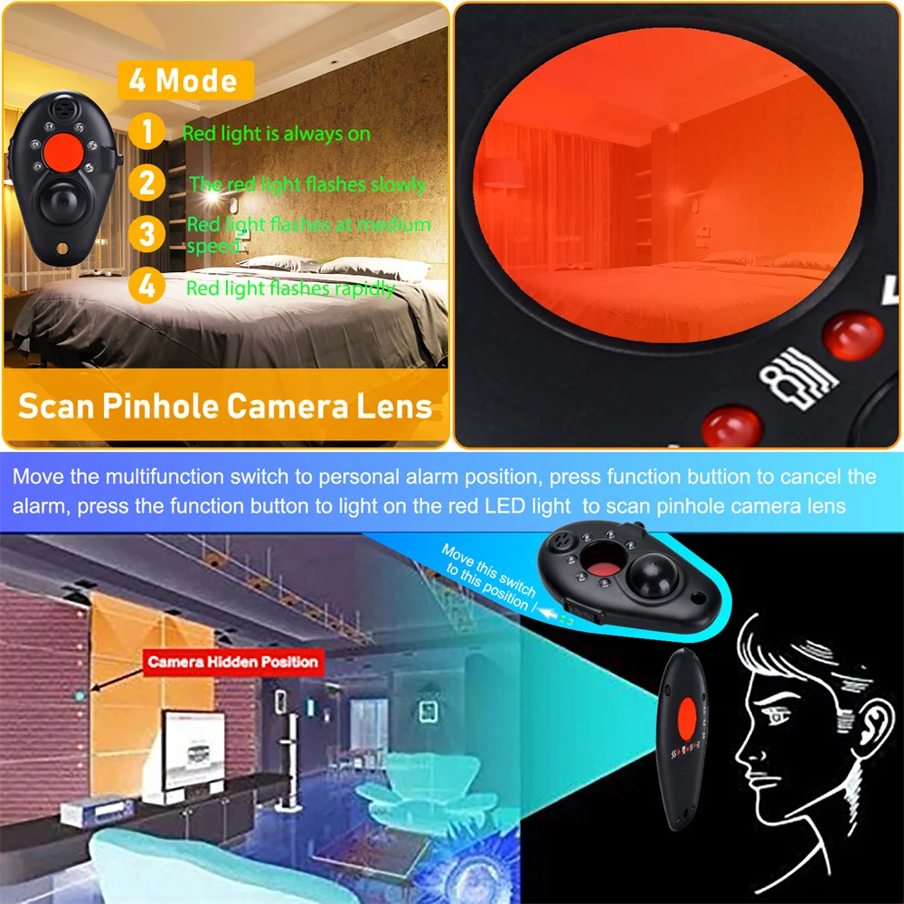 Anti-Spy Camera Detector Camping Travel Motion Sensor Alarm Portable Mini Infrared Lens RF Detect Wireless Security Anti-theft