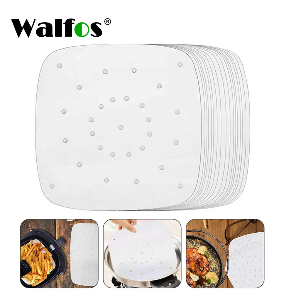 

Walfos 100 Sheets Air Fryer Square Baking Paper Silicone Oil Paper For Buncake Paper Saucer Non-Stick Steaming Basket Mat