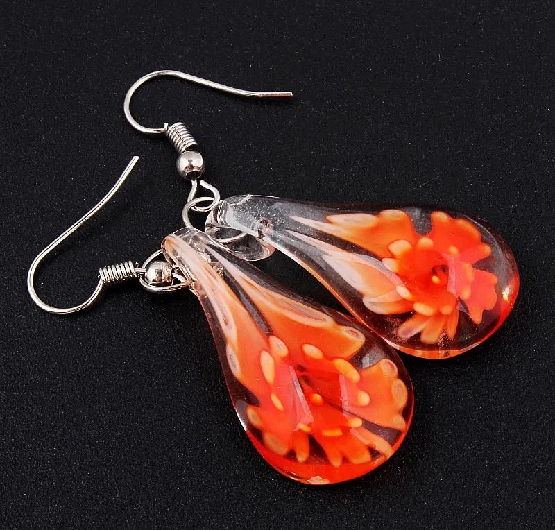 QianBei Promot Handmade Murano Lampwork Glass Mix Color Women\'s Mixed color Flower Glass Earrings Hot Thanksgiving gift