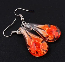 QianBei Promot Handmade Murano Lampwork Glass Mix Color Women's Mixed color Flower Glass Earrings Hot Thanksgiving gift