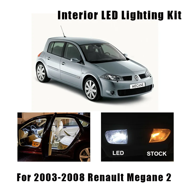 10pcs Canbus Error Free LED Bulbs Reading Dome Trunk Light Interior Kit For 2003-2008 Renault Megane II 2 MK2 License Plate Lamp