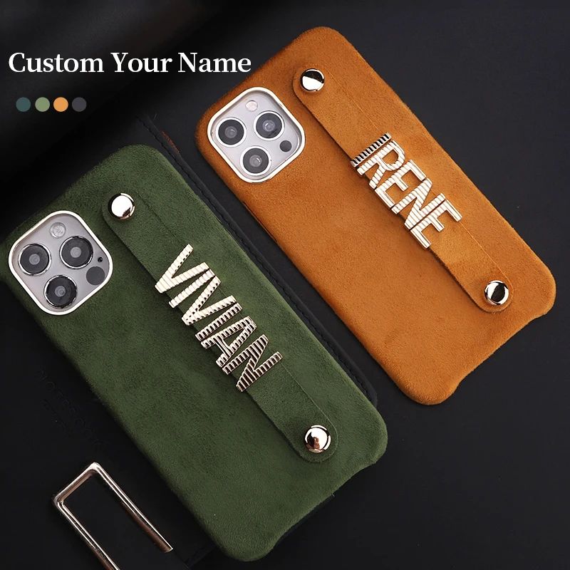 

Custom Name Personalied Luxury Cashmere Leather Phone Case For iPhone 14 14ProMax 14PluSuitable For Winter Striped Letters Cover