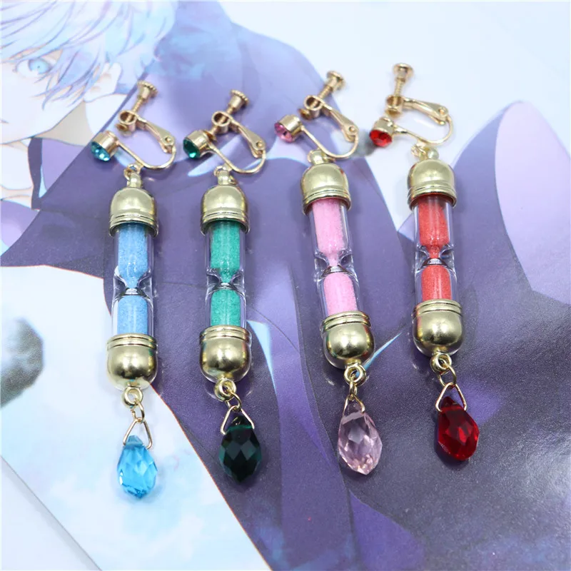 The Case Study of Vanitas Earrings Anime Cosplay Props Hourglass Crystal Drop Earring Ear Clip Studs Jewelry with gift box