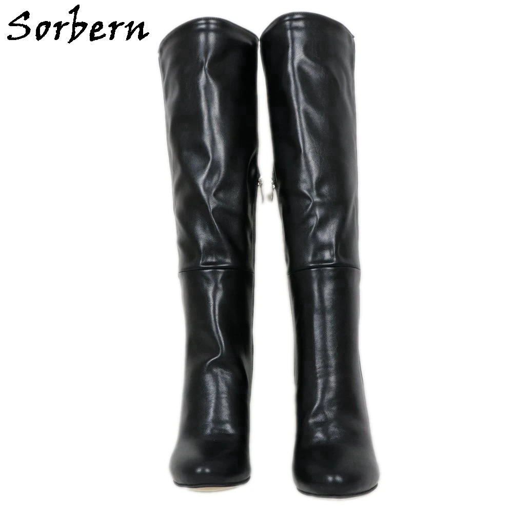 Sorbern stivali alti al ginocchio neri da donna tacchi quadrati punta tonda Botas Mujer 2019 stivali con mezza cerniera stivali Color Cutsom