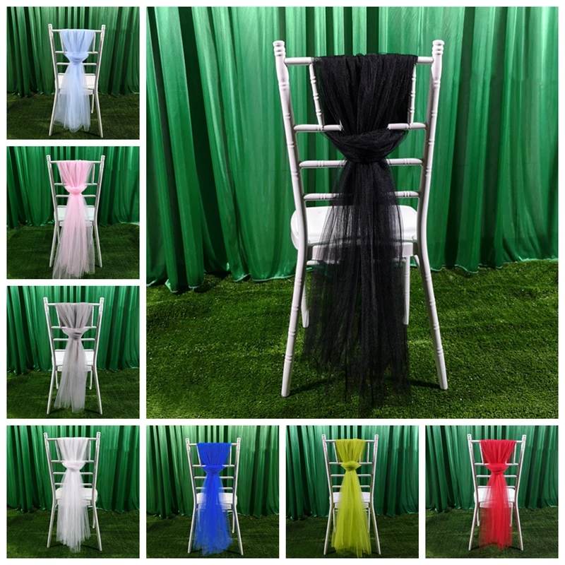 

Cheap Price 1.5x2m Tutu Organza Chiavari Chair Sash Tie Bow For Banquet Event Party Out Door Wedding Decoration