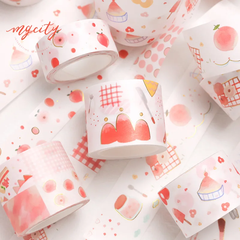 6pcs Peach Sweet Washi Tape Set Pink Color Stick Ice Patchwork Wave Point Cuisine Adhesive Masking Tapes Decoration Diary F179