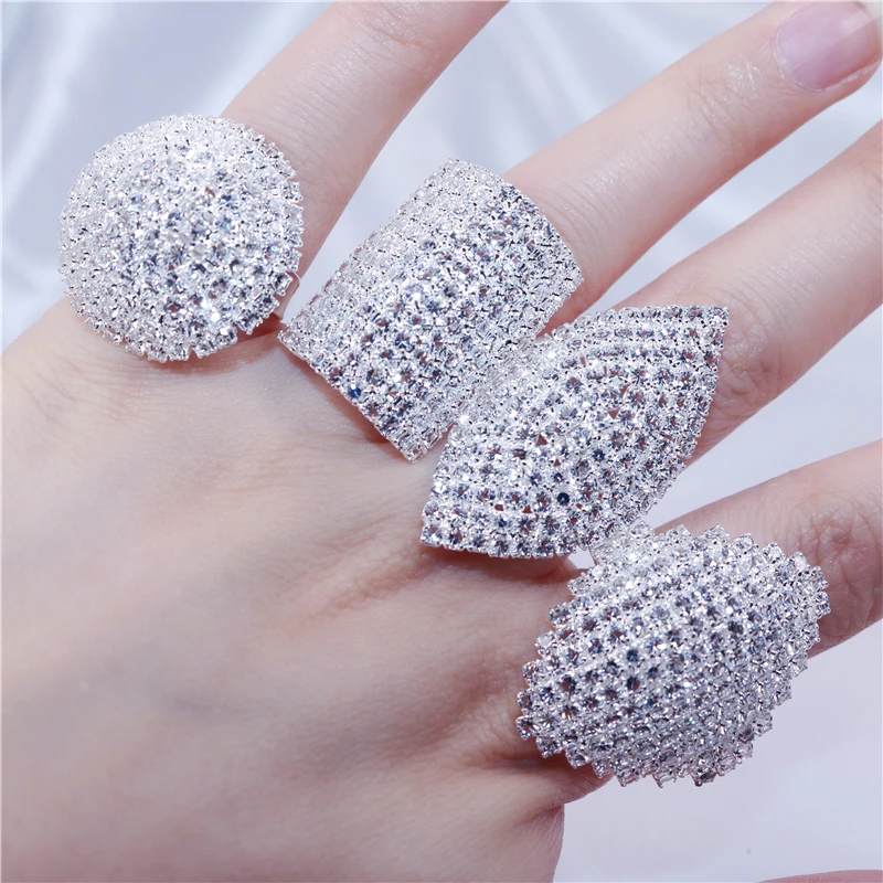 New Arrival High Quality Crystal Ring Golden Unique Geometric Ring Crystal 1PC Bling Rhinestone Ring Bridal Wedding Jewelry