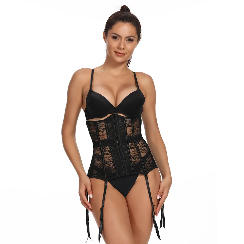 Unterbrust-Taillenkorsett-Oberteile mit Strumpfhaltern, Spitzen-Modellierungsgurten, Bauchgürtel, Korsett S-6XL, Shapewear, sexy Dessous – Detail 3