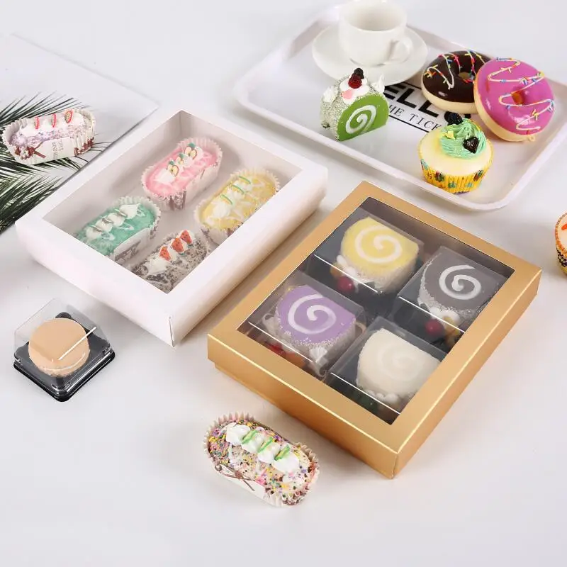 White Gold Gift Paper Box With Window Birthday Wedding Party Paper Box Packaging Candy Cookies Cup Cake Gift Boxes LX9444