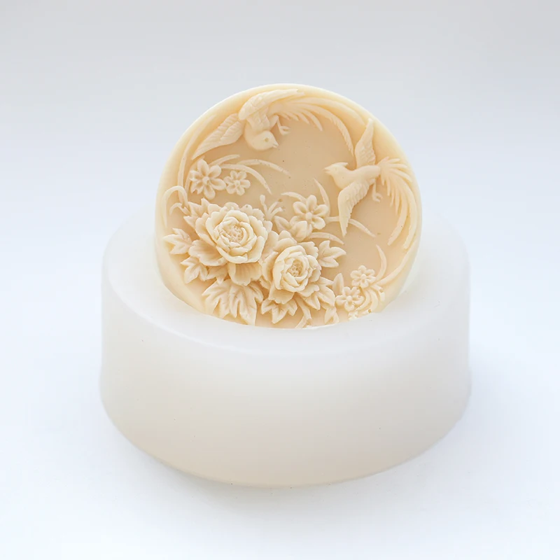 Flower Phoenix Soap Mold Easy Demoulding Round Shape Flexible Silicone Soap Molds for Soap Scented Candle Plaster Crafts Making