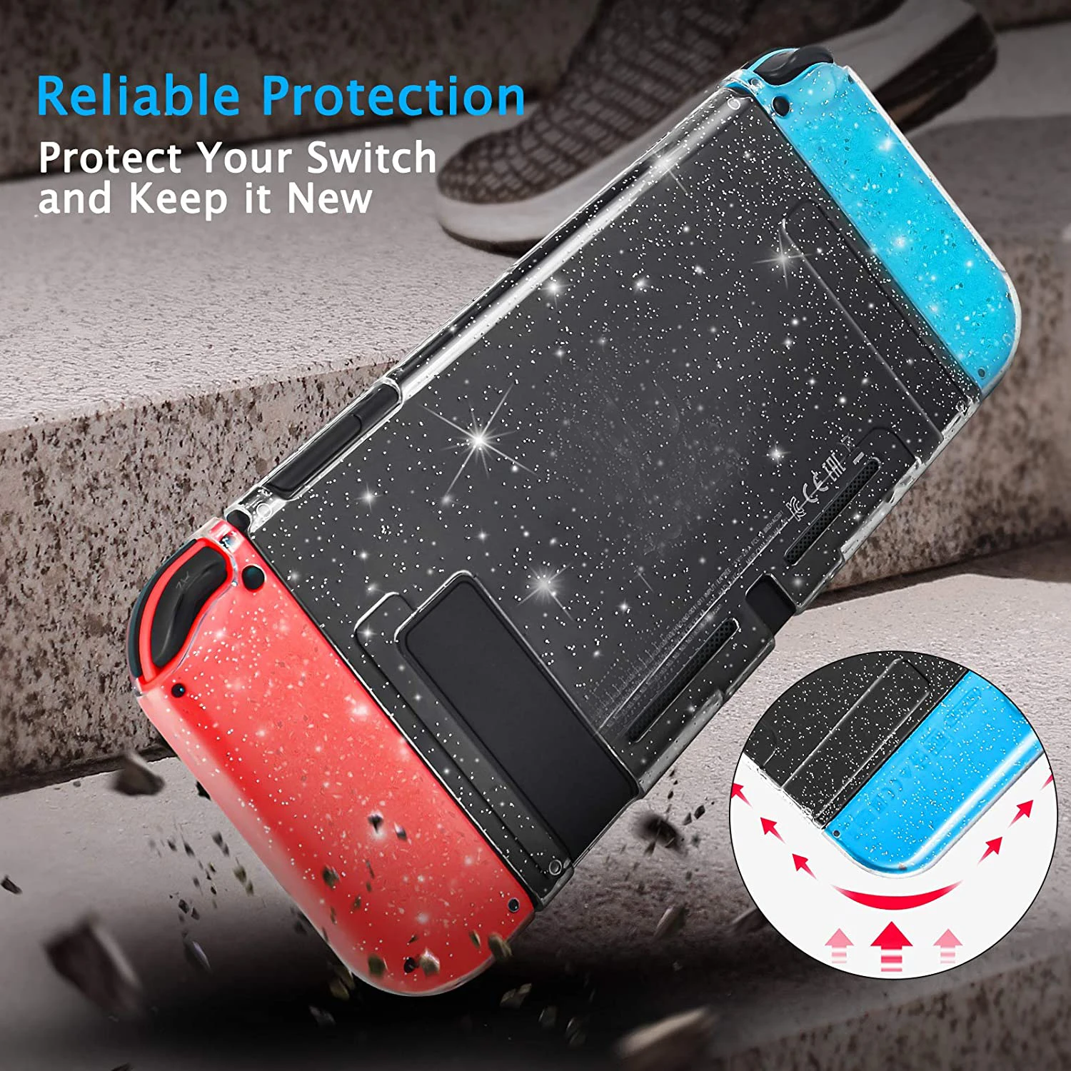 Clear Glitter TPU Soft Case Protective Cover Bling Shell for Nintendo Switch NS Joycon Controller Transparent Silicone Protector