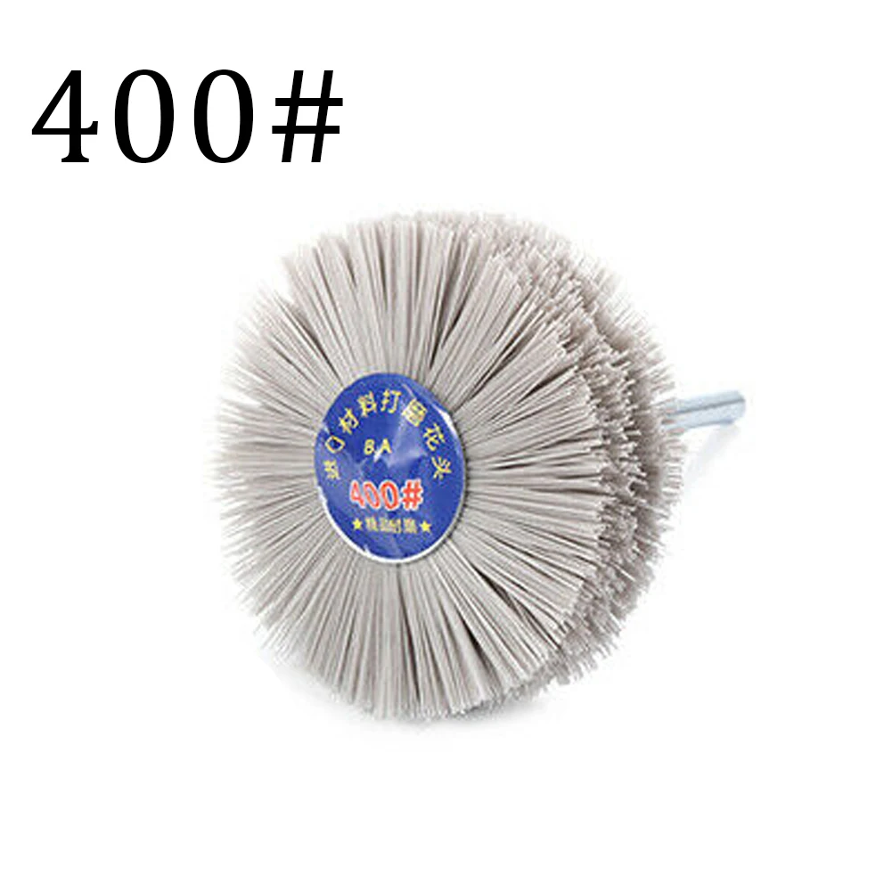 Cepillo de alambre de rueda de nailon para pulir muebles, herramienta abrasiva de grano 80, 120, 180, 240, 320, 400, 600, 3"