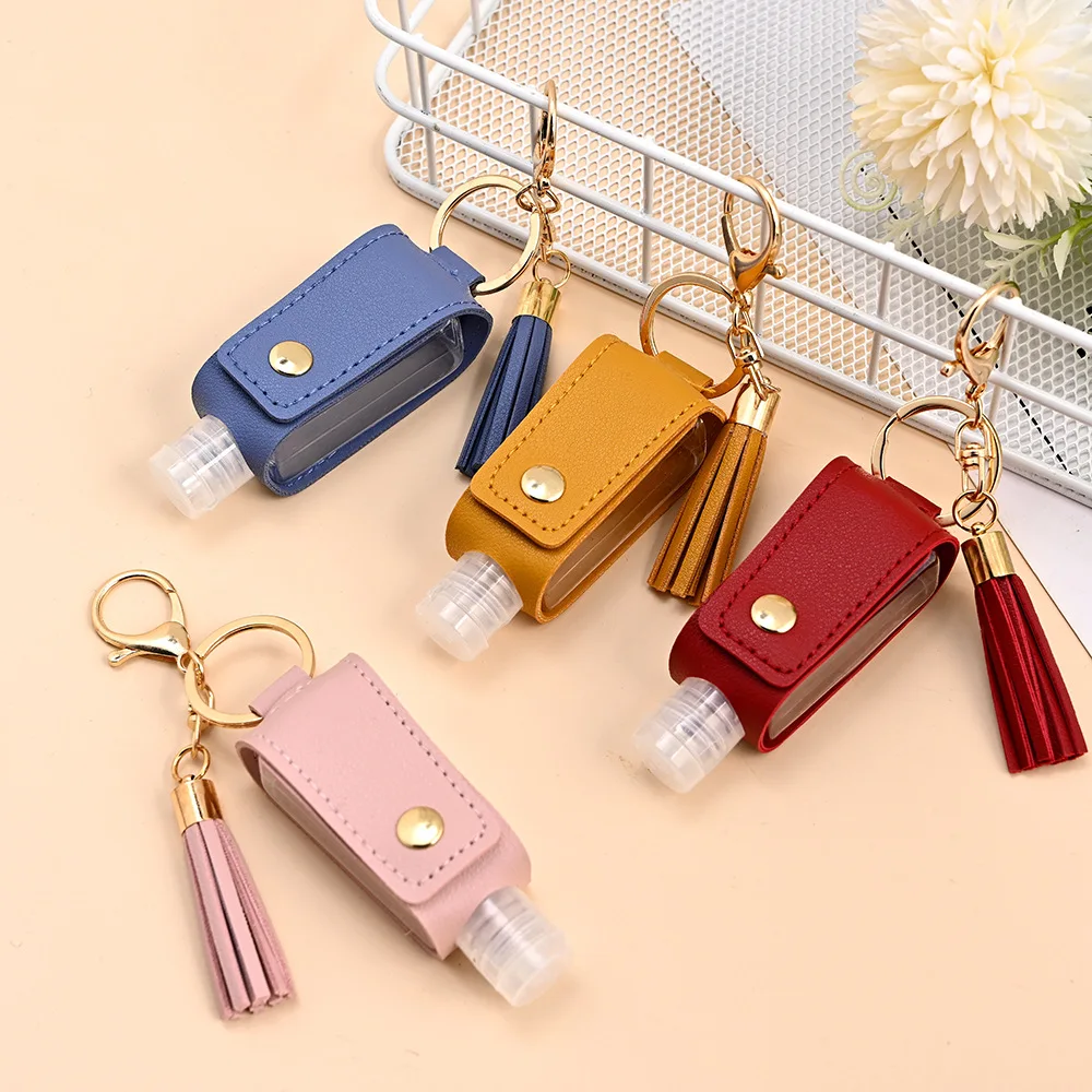 30ml Hand Sanitizer Case Mini Disinfectant Hands Portable Hydroalcoholic Bottle Spray Head Leather Case Health Keychain Holder