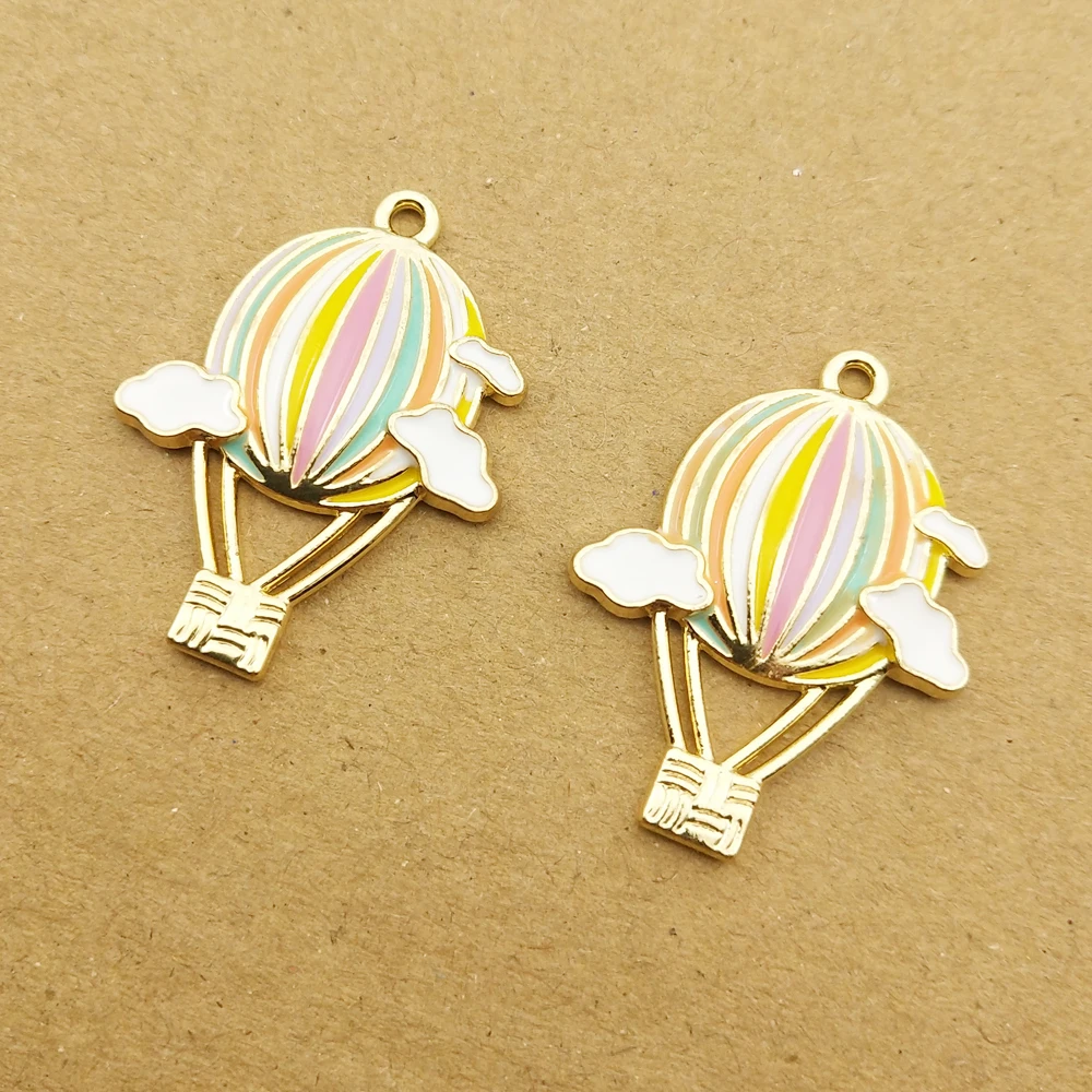 10pcs Hot Air Balloon Enamel Charm for Jewelry Making Floating Cute Earring Kawaii Pendant Bracelet Necklace Charms Diy Findings