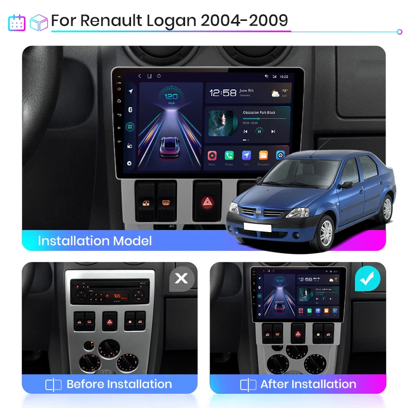 Junsun V1 AI Voice Wireless CarPlay Android Auto Radio for Renault Logan 1 2004-2009 4G Car Multimedia GPS 2din autoradio