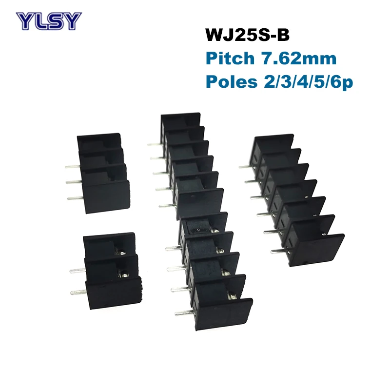 5Pcs Pitch 7.62mm Barrier Screw PCB Terminal Block 25S-B Straight 2/3/4/5/6Pin Morsettiera Wire Cable Connector Bornier 14AWG