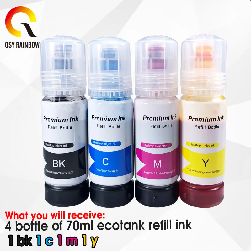 QSYRAINBOW 504 544 Printer Ink For Epson/epson 004 002 L3118 L4168 L4158 L3158 Printer L3119 Dye Ink Refill Ink For Ecotank