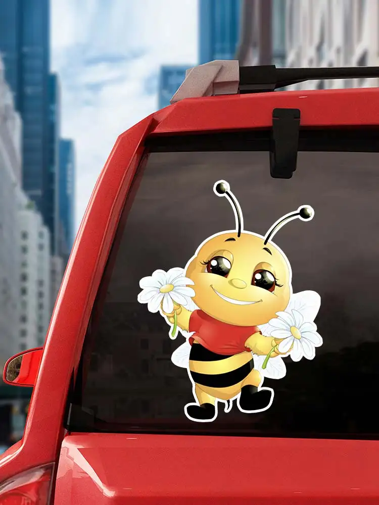 Calcomanía de PVC con personalidad, pegatina impermeable para coche, motocicleta, portátil, decorativa, varios tamaños, una pequeña abeja feliz,