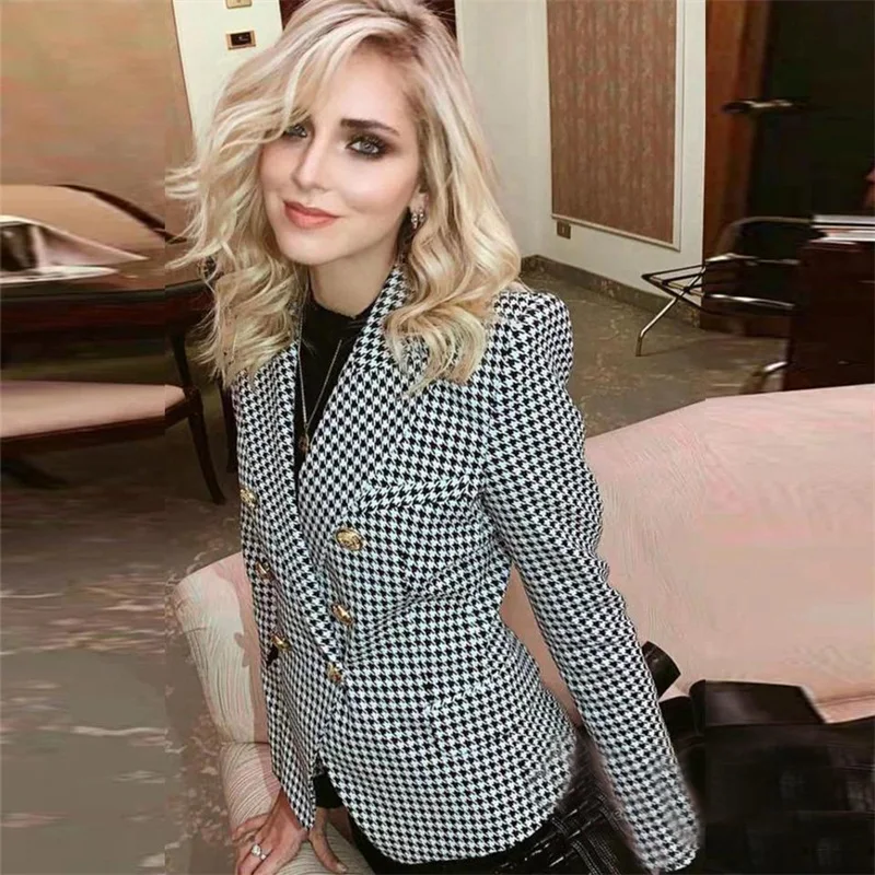 2 Piece Houndstooth Women Suits Modern Design Custom Made Girl Suits Double Breasted Formal Lady Office Suits Large Pant