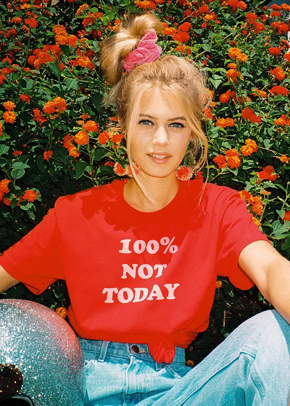 Summer Style Outfit Tops Fashion Clothes 100% NOT TODAY T-shirt Red Cherry Vintage Tee Women Funny Tumblr Graphic Tees