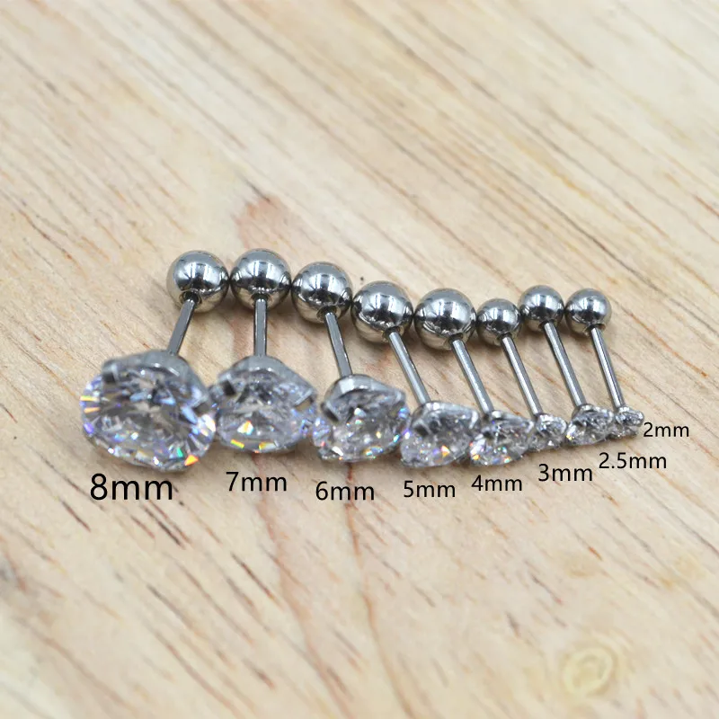 Imagem -02 - Barra Fina Piercing-prata para Corpo 50 Peças 20g0.8 mm Redonda Pedras cz Brinco Orelha Barra Helix Cartilagem Tragus Tarraxa