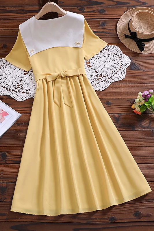 New cute sweet dress japan style short sleeve sailor collar mori girl casual vestidos