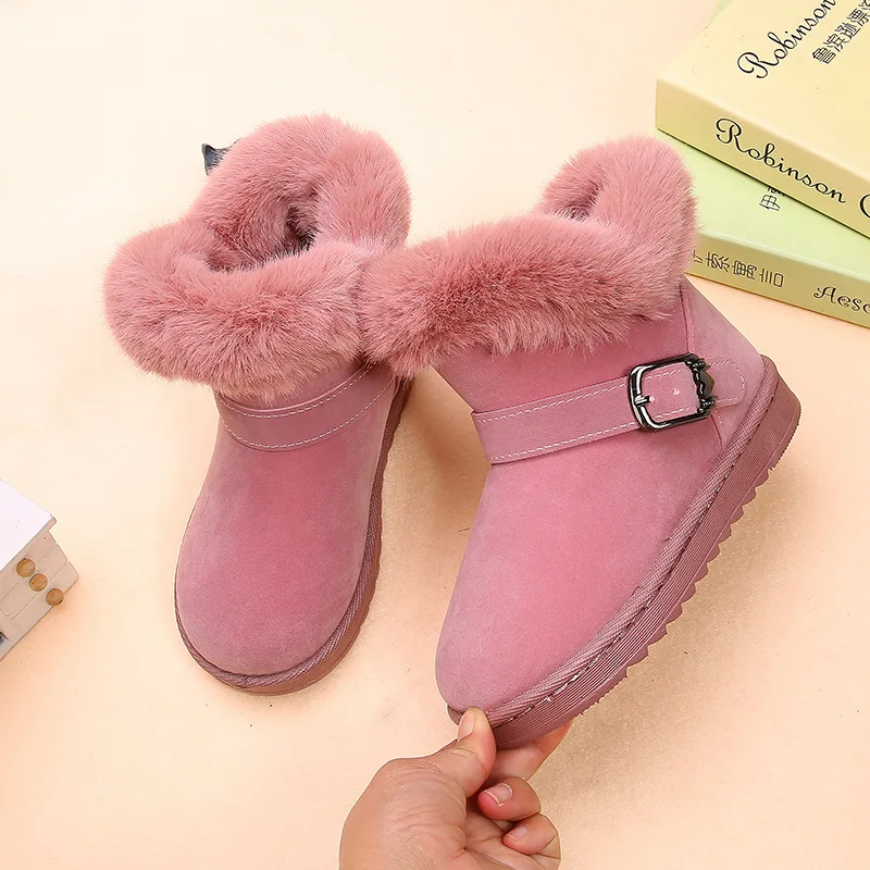 Winter Baby Girls Velvet Short Snow Boots With Fur Kids Princess Warm Shoes Slip On