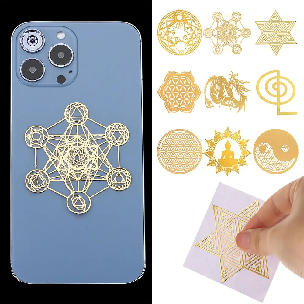 Material Epoxy Flower Life Pattern Gold Color Metal Copper Sticker Energy Sticker Sacred Geometric Sticker for Making Mould