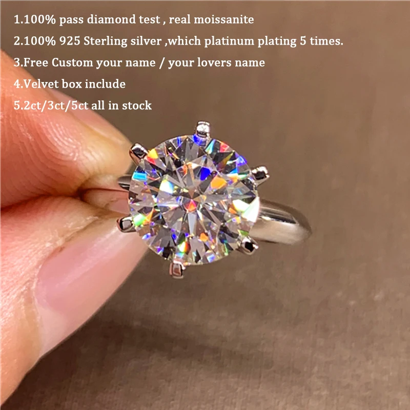 5.0ct Moissanite Engagement Ring Women VVS Round Brilliant Lab Diamond Promise Ring Sterling Silver Wedding Rings Box Include