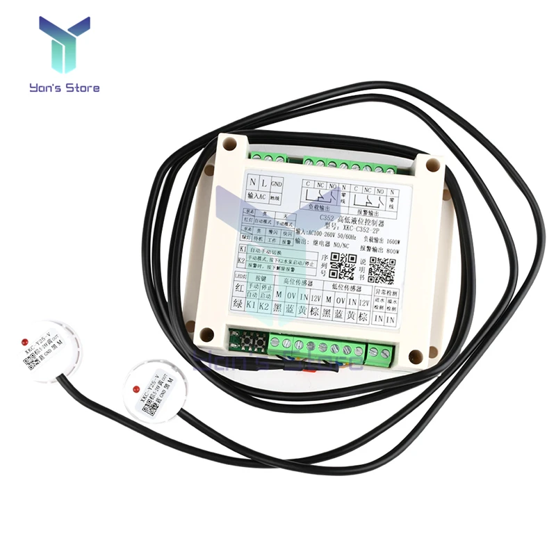 XKC-C352-2P Water Level Sensor High Low Liquid Level Intelligent Controller with 2 Non-contact Sensor Module Automatic Control