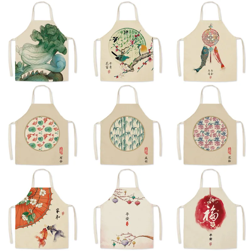 Rich and Auspicious Linen Apron Parent-child Adult Children Safe Chinese Anti-fouling Waist Cooking Apron Can Be Customized