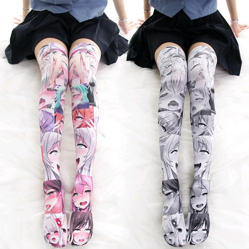 Medias de terciopelo con estampado de Lolita para mujer, medias de Cosplay, medias hasta la rodilla, Sexy, disfraz