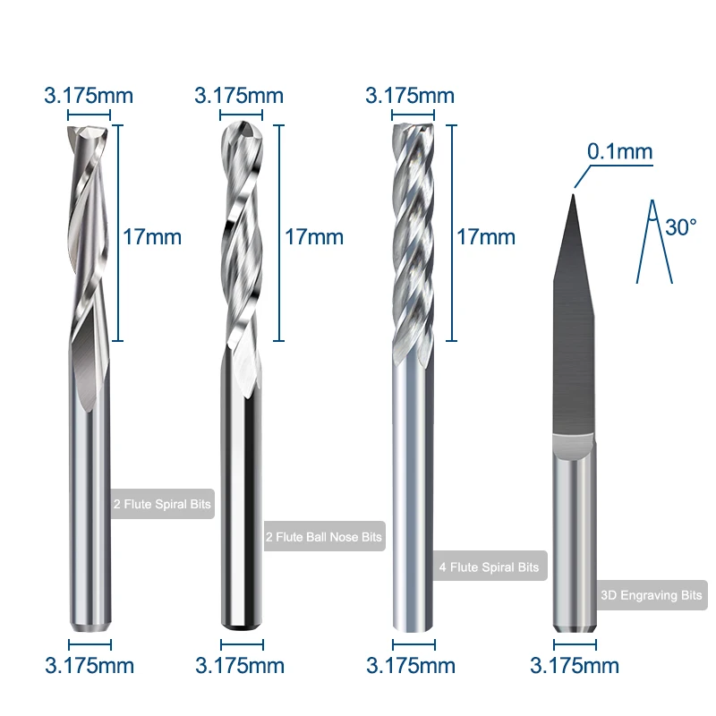 Milling Cutter 10pcs 1/8 Shank CNC Engraving Bit Ball Nose End Mill 3 Flute Flat Milling Bit CNC Router Bit Milling Tool