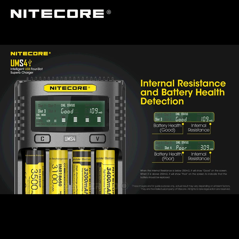 LCD Display NITECORE UMS4 / UMS2 Intelligent USB Four-slot Superb Charger