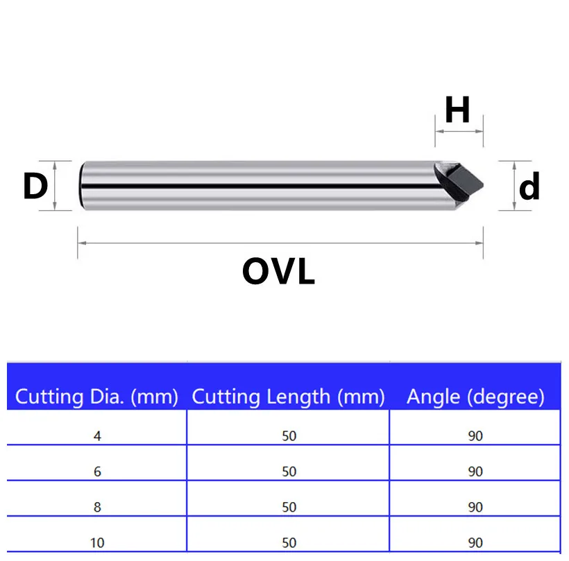 Diamond Chamfering Cutter 90 Degree Chamfer end Milling Router Bit Tungsten carbide CNC Tools for carbon silicon fiber Aluminum