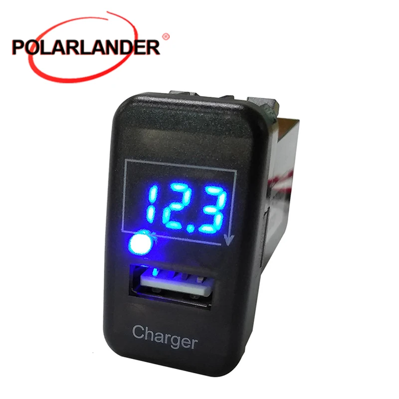 

5V 2.1A Dashboard USB Charger digital Display Voltmeter with Wire Auto cell Phone Car Charger For T/OYOTA V/IGO Only Blue