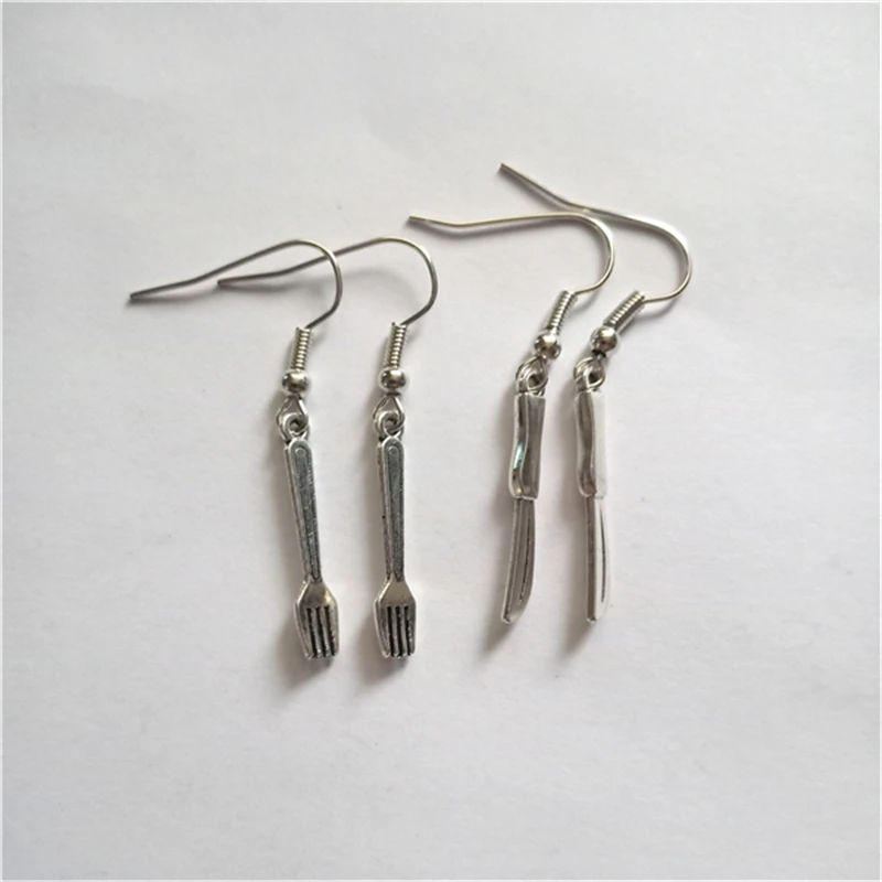 3 Pairs/set Handmade Earrings Tiny Tableware Pendant Earrings Spoon Earrings Vintage Jewelry Knife and Fork
